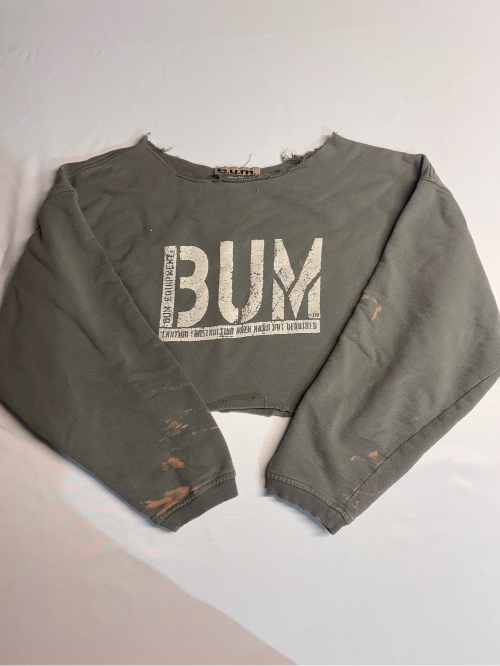 Vintage 90s B.U.M. Equipment Distressed Cropped Bleached Grunge Sweatshirt Large